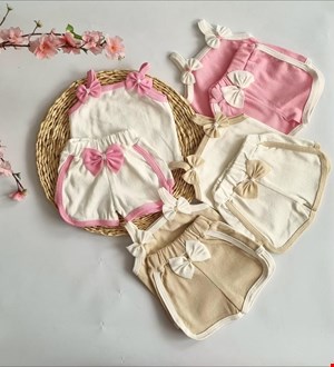 ست تاپ شورتک بغل نوار دوزی پاپیون از 3 ماه تا 2 سال کد۱۸۱